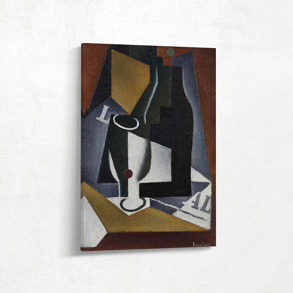 Bottle, glass and newspaper