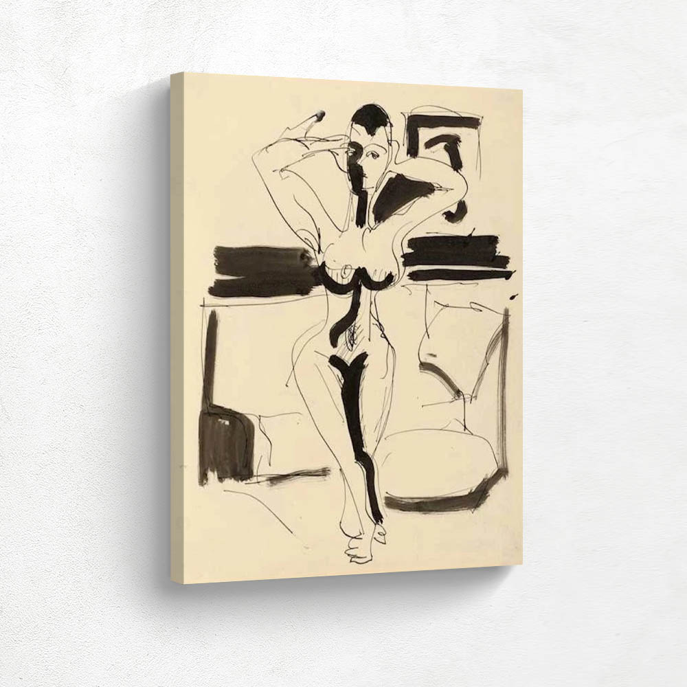 Female nude with raised arms,