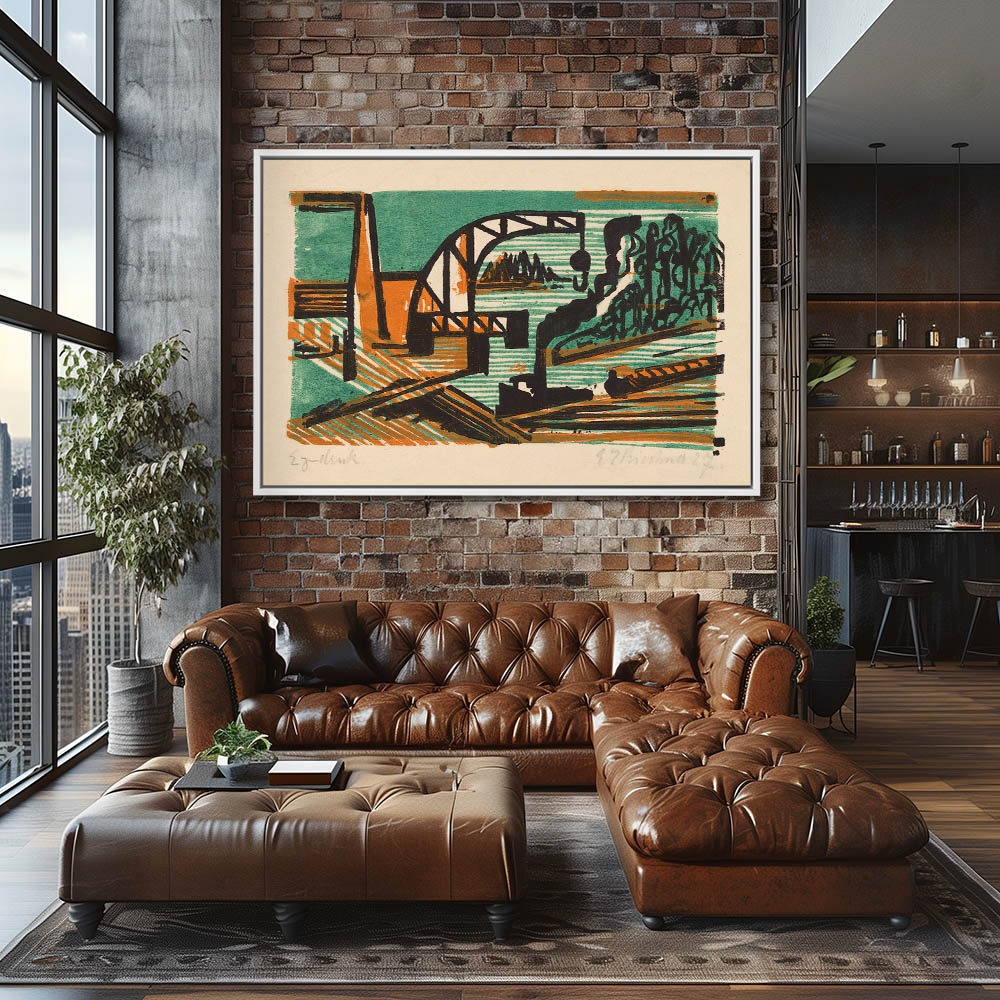 River landscape with crane and tow train - Image 4