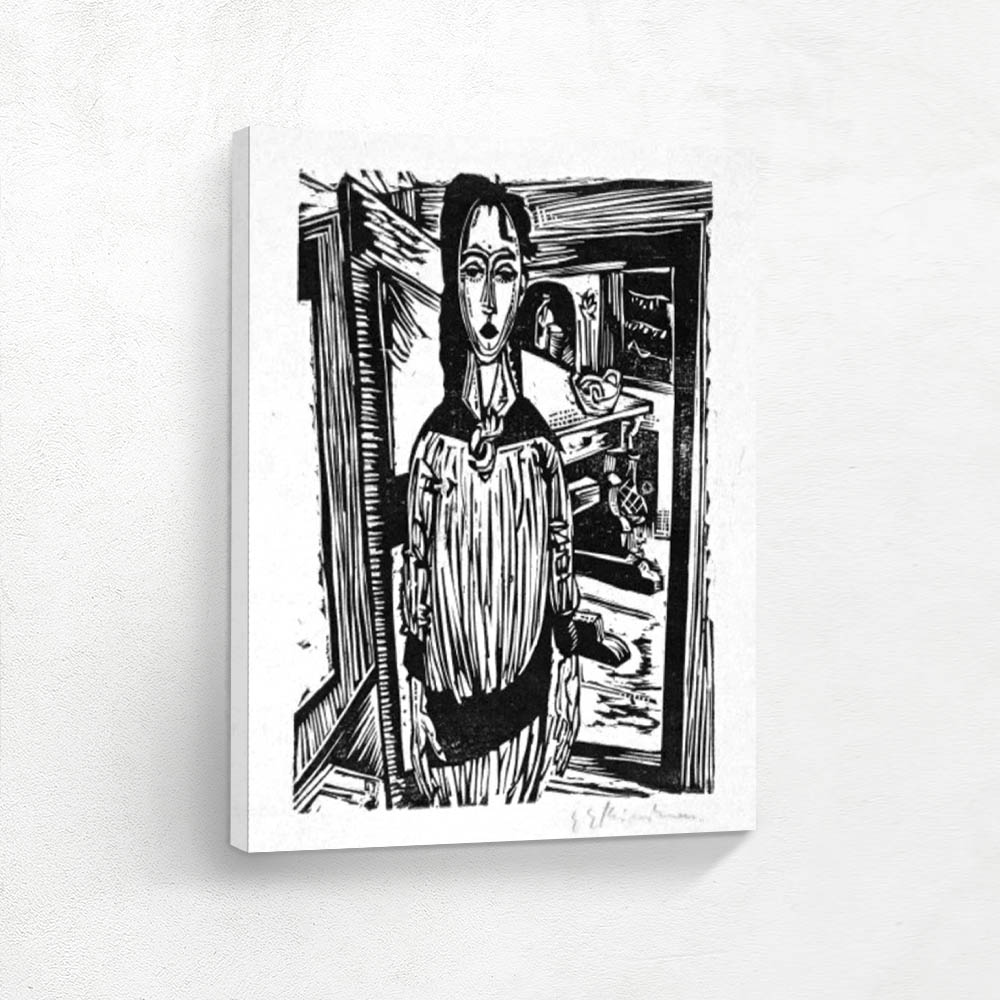 Slender Girl in Front of an Open Room Door