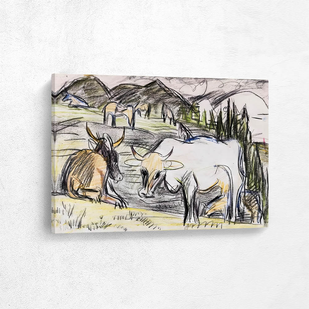 Standing and resting cows