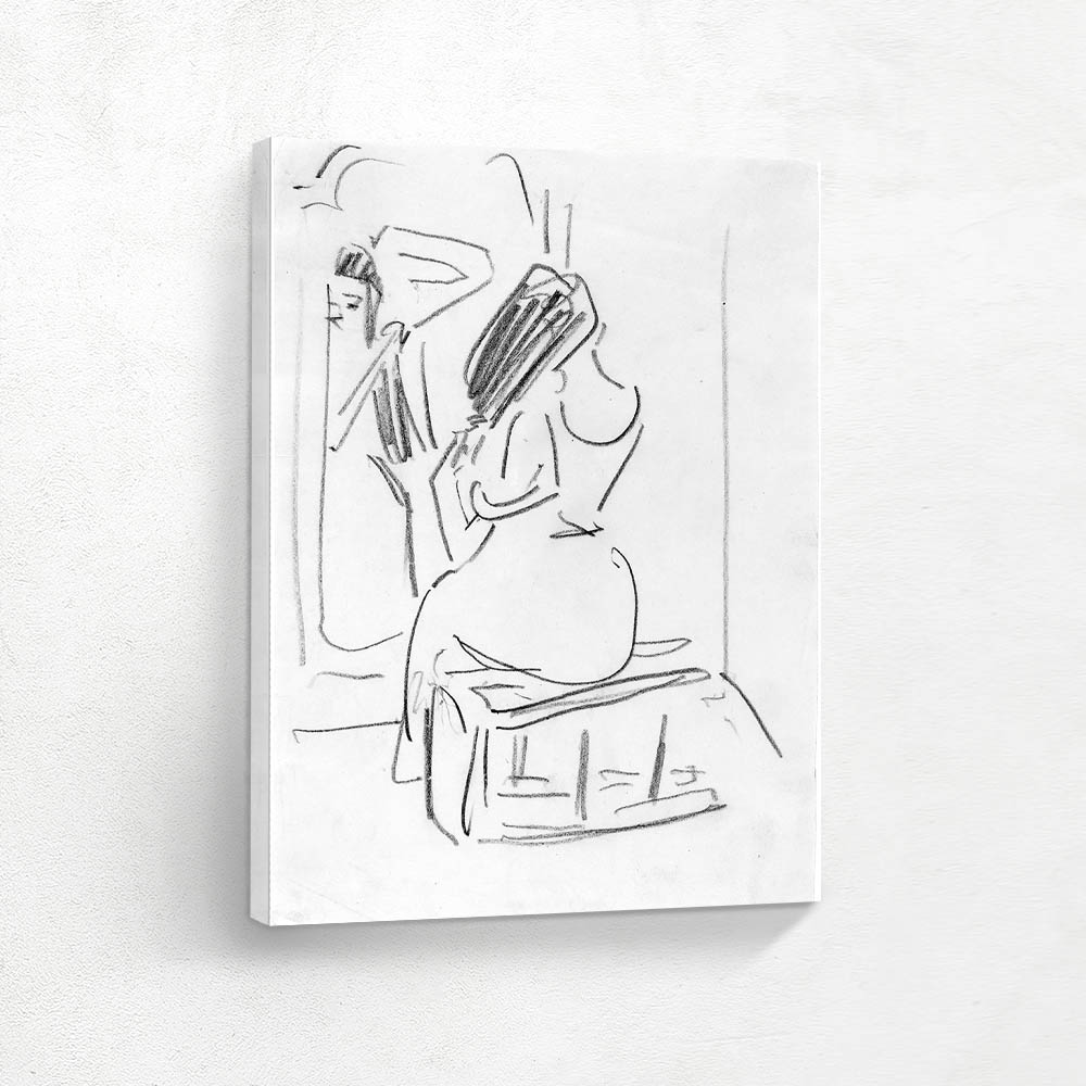 A Woman Combing Her Hair in Front of a Mirror A Woman Combing Her Hair in Front of a Mirror