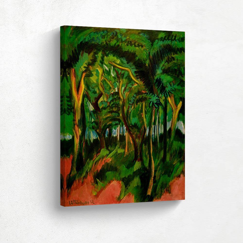Interior of the forest with pink foreground