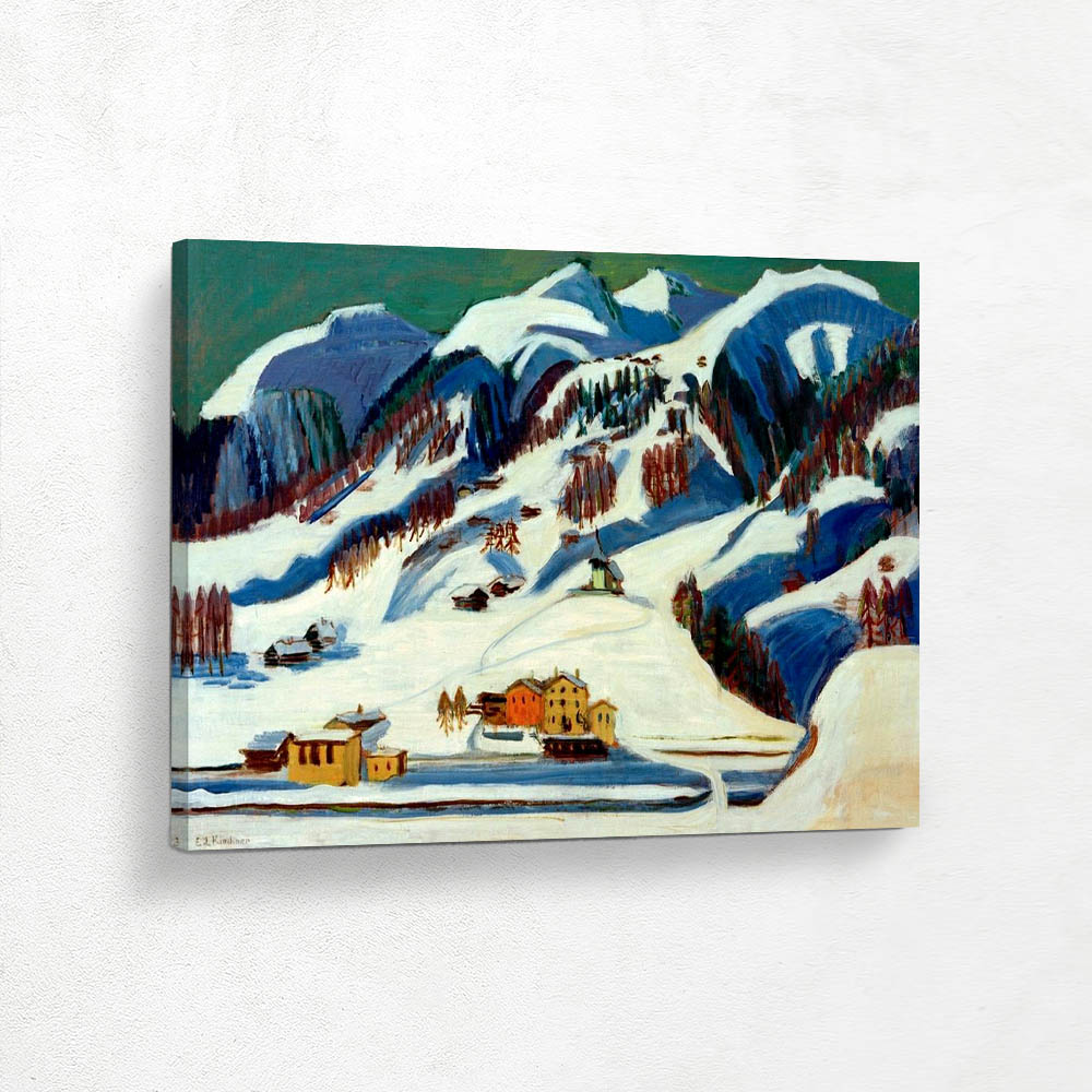 Mountains and houses in the snow