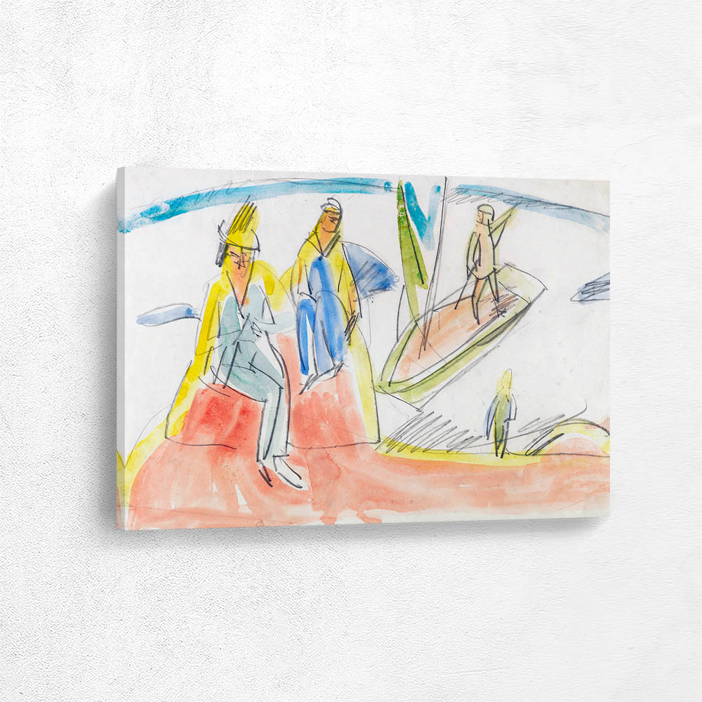People and boat on the beach
