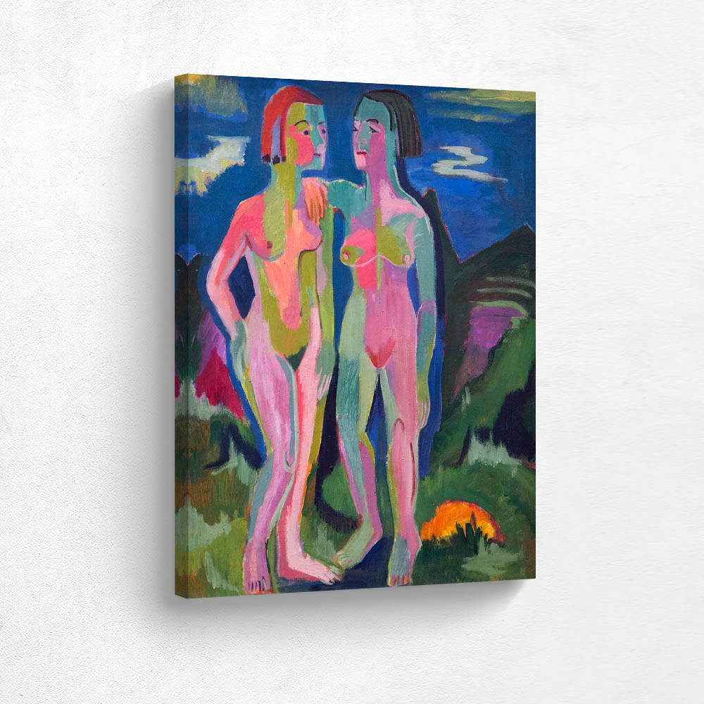 Two female nudes in landscape