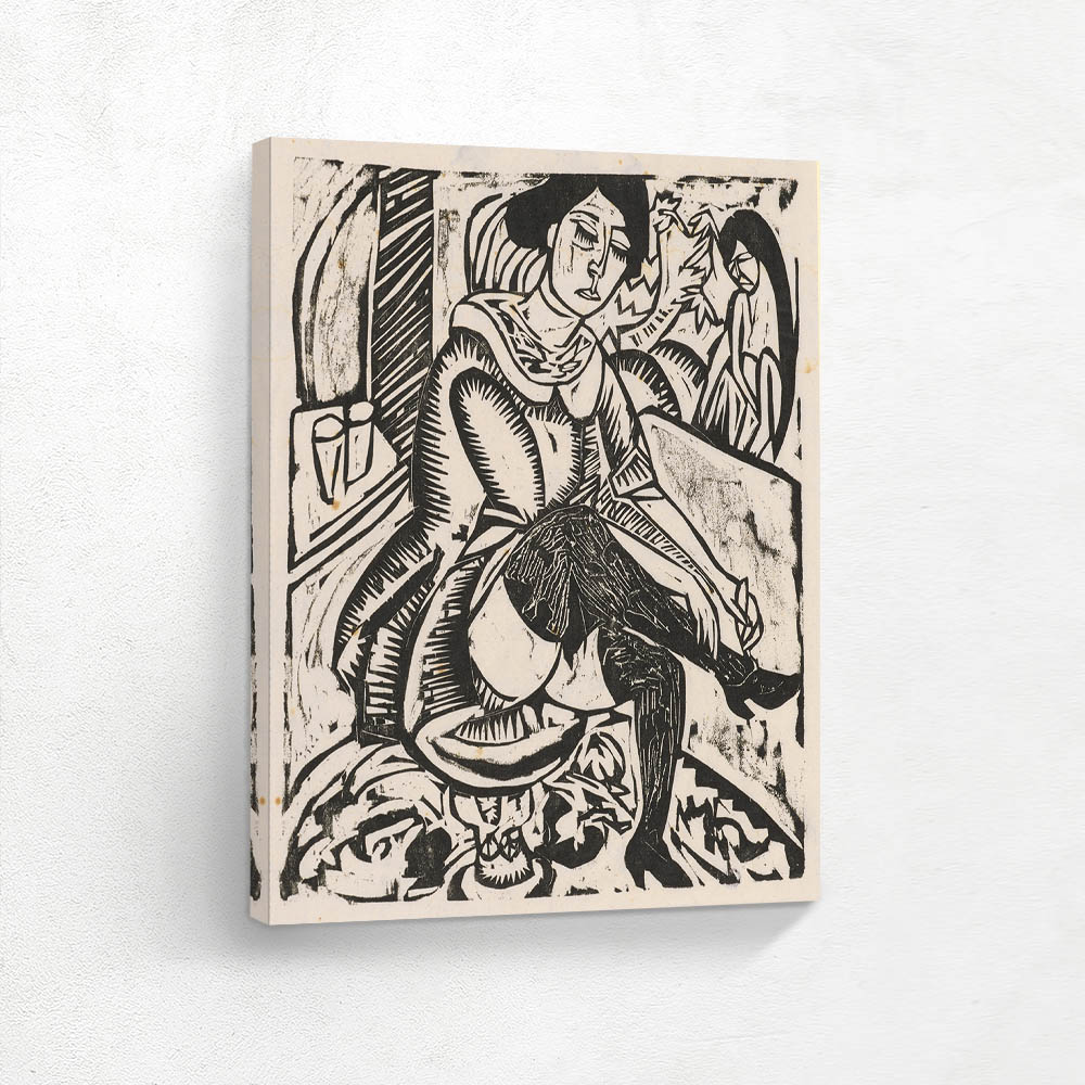 Woman buttoning shoe