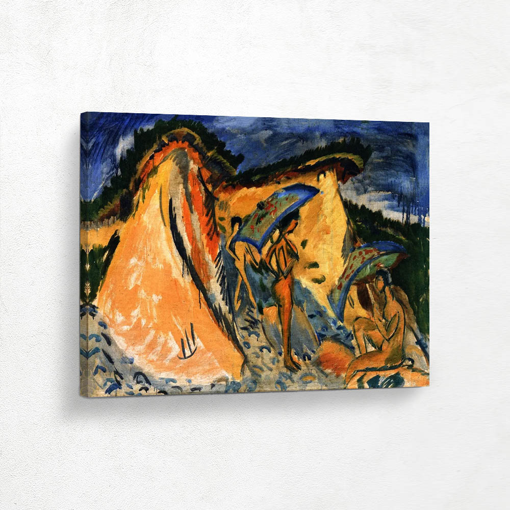 Fehmarn Dunes with Bathers under Japanese Umbrellas