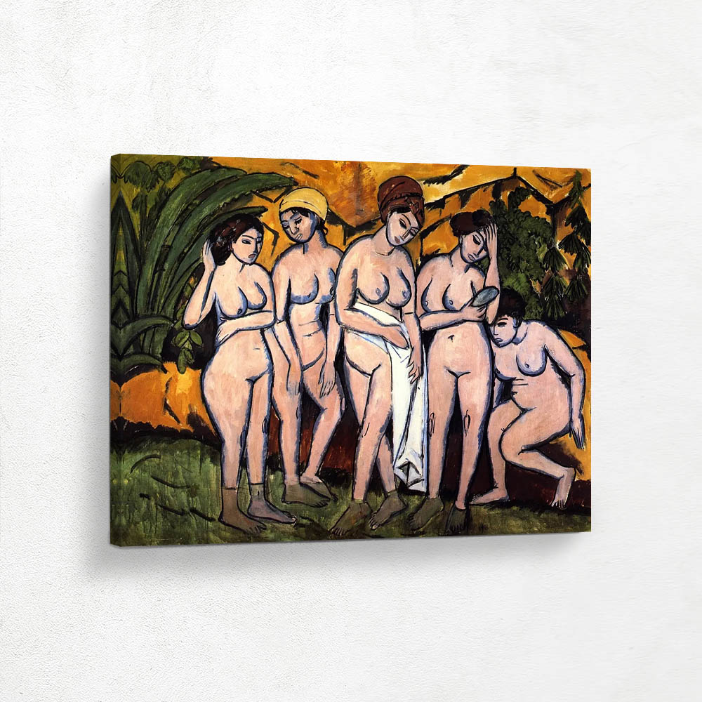 Five bathers at the lake