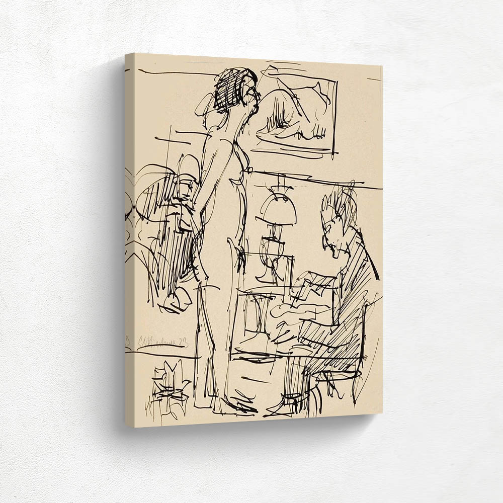 painter and standing model in the studio