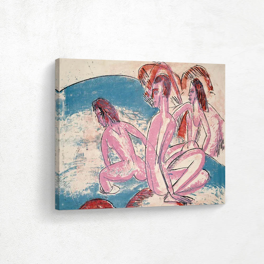 Three bathers on the rocks