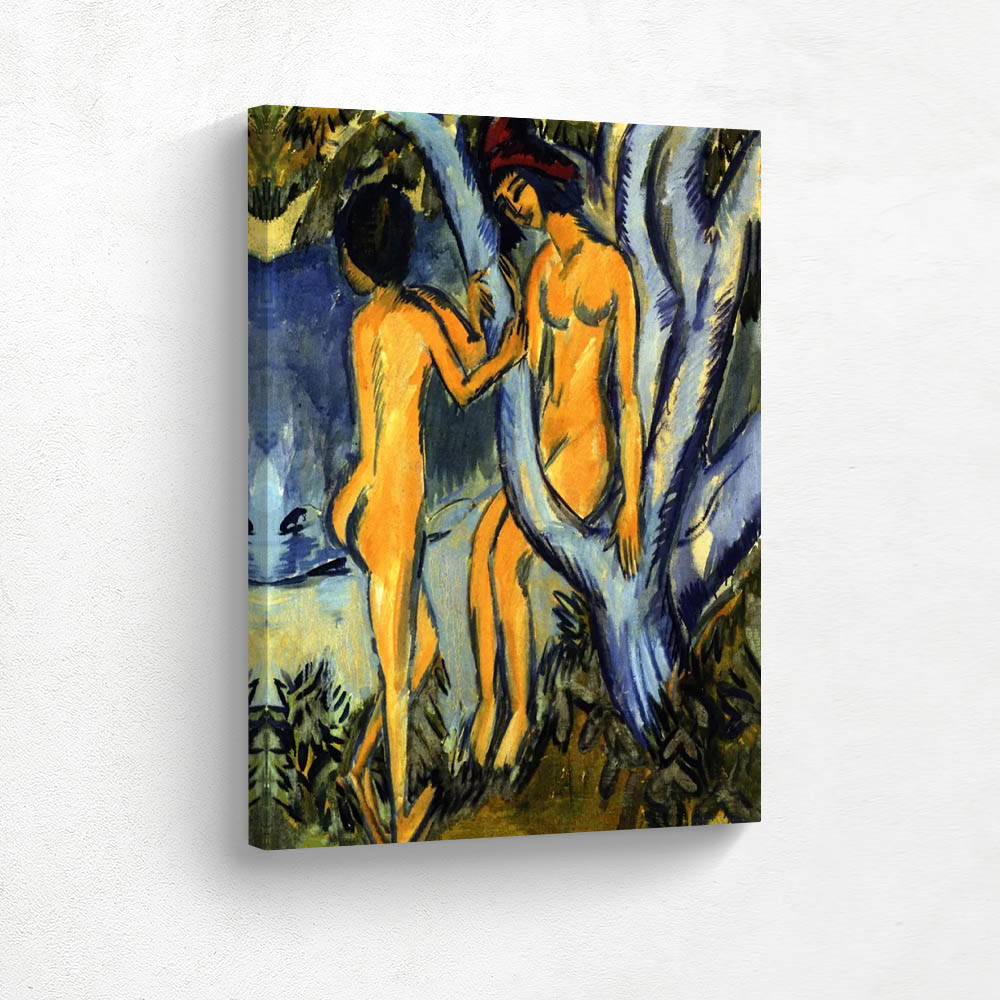 Two naked near the tree