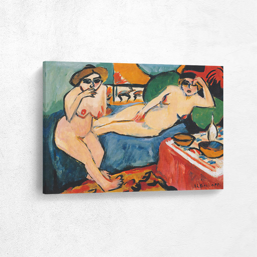 Two Nudes on a blue sofa