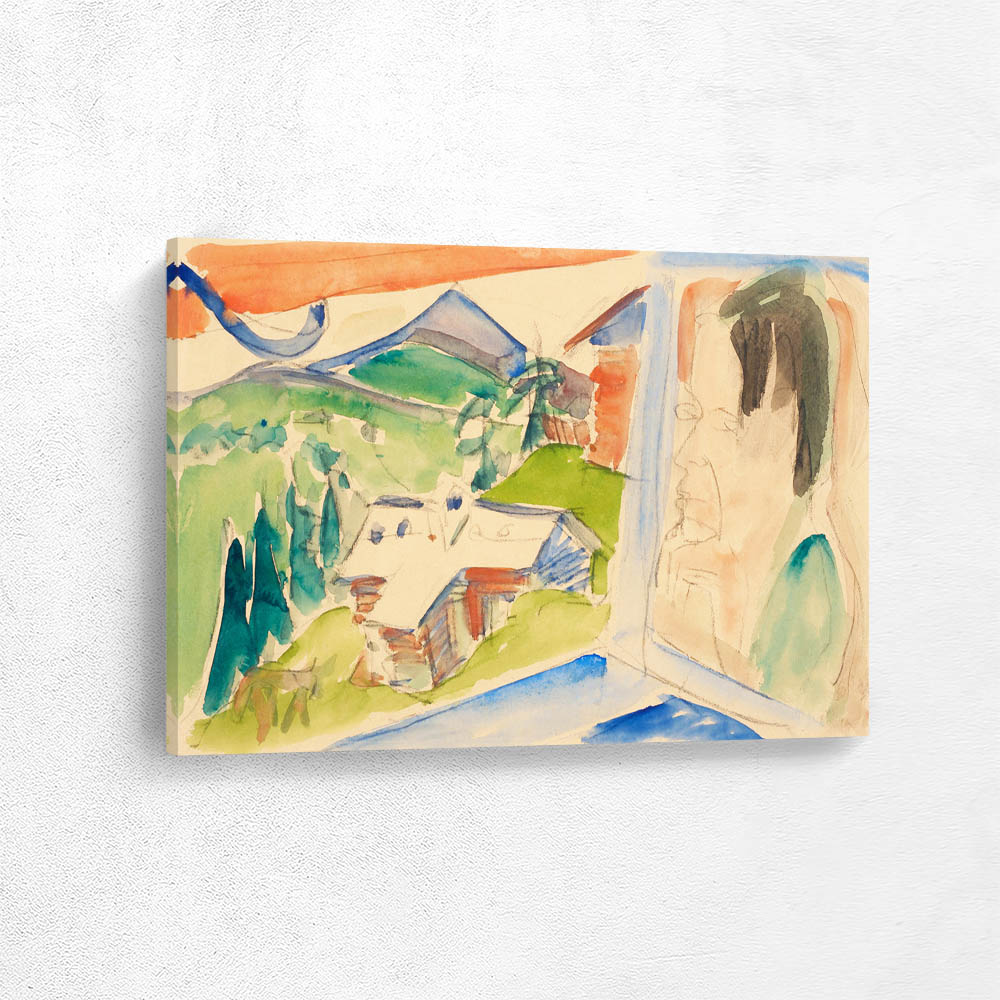 View of the Stafelalp with self-portrait in the window