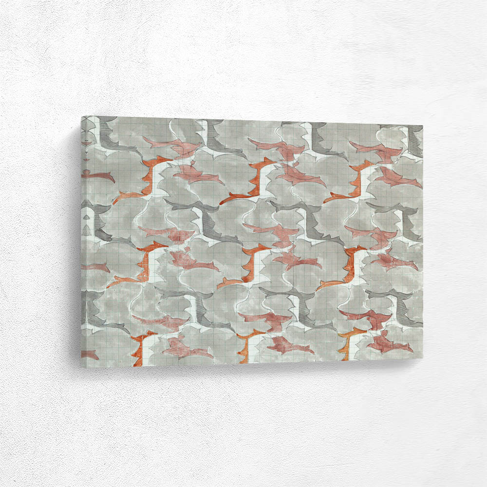 Decorative design in red, light and dark grey