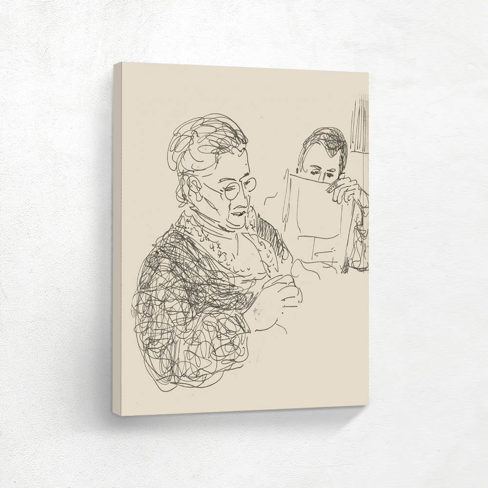 Handworking Woman and a Reading Man in an Armchair