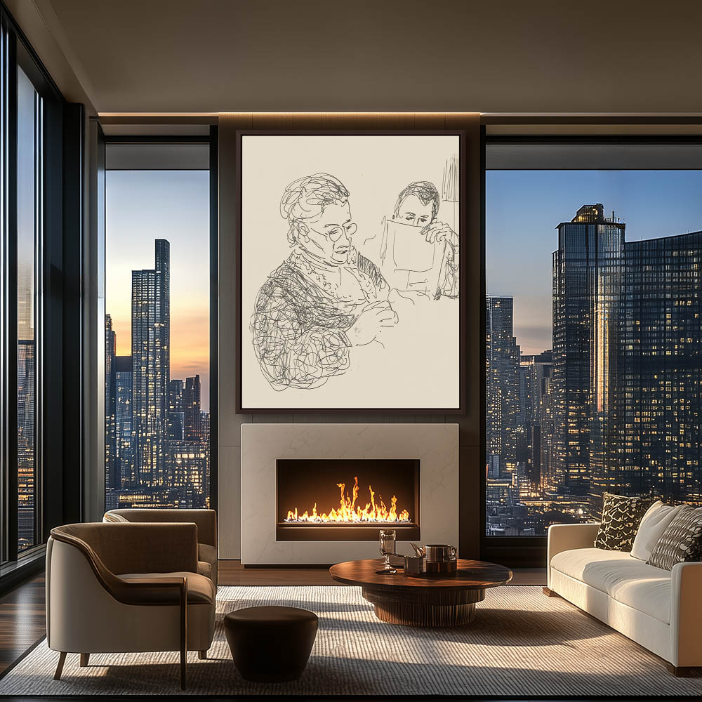Handworking Woman and a Reading Man in an Armchair - Image 3