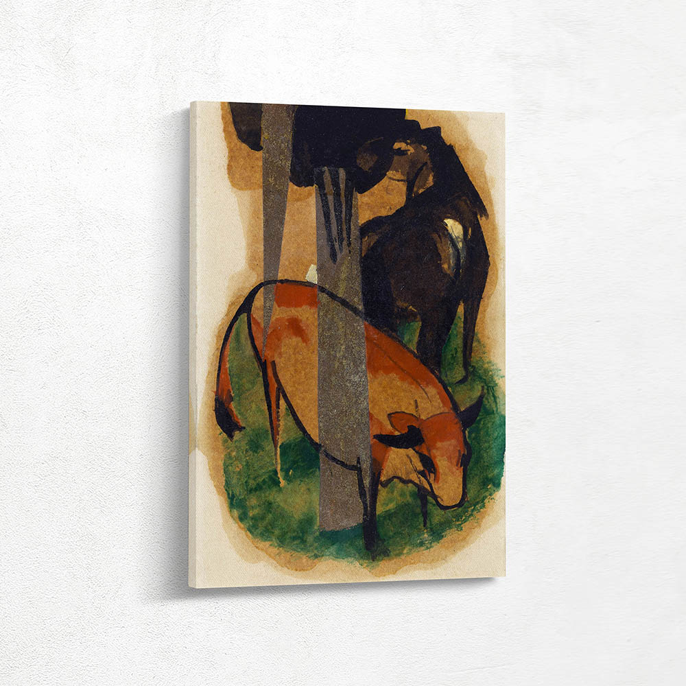 Red horse and yellow cattle Red horse and yellow cattle