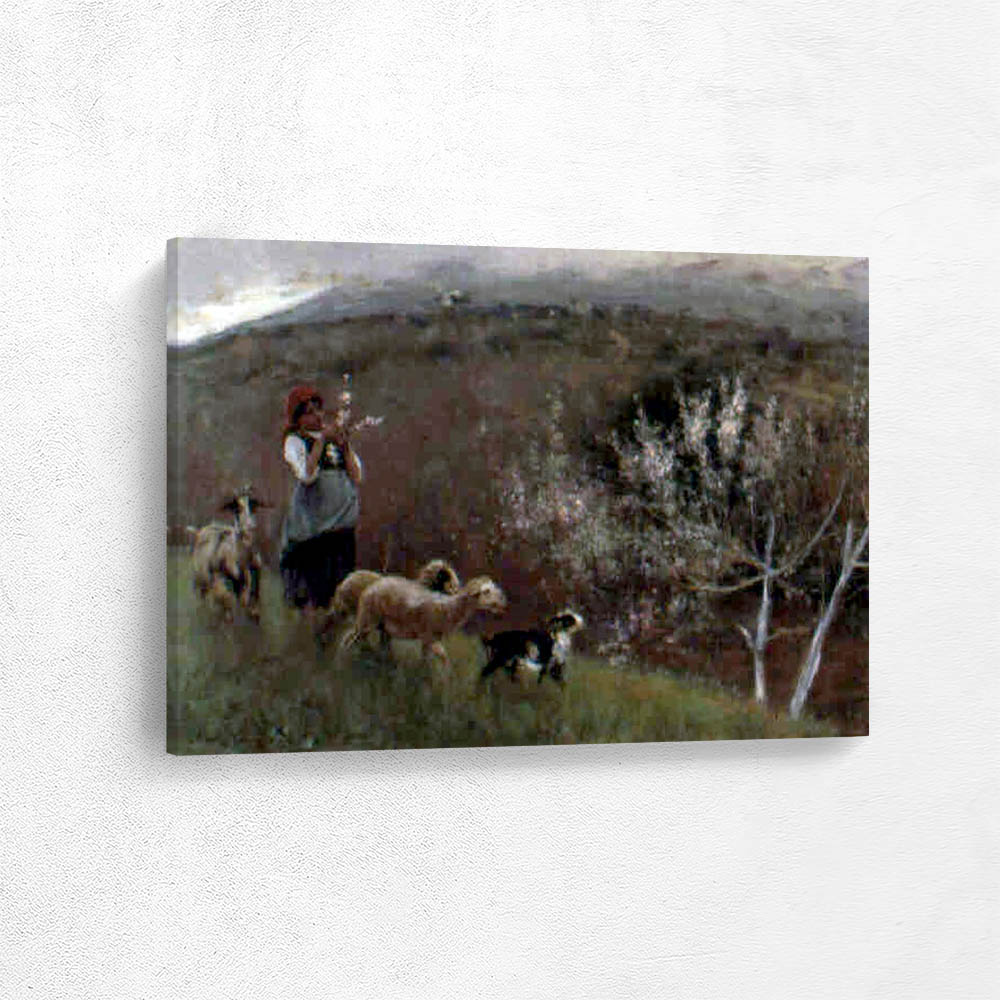 A Shepherdess with Goats in the Hills