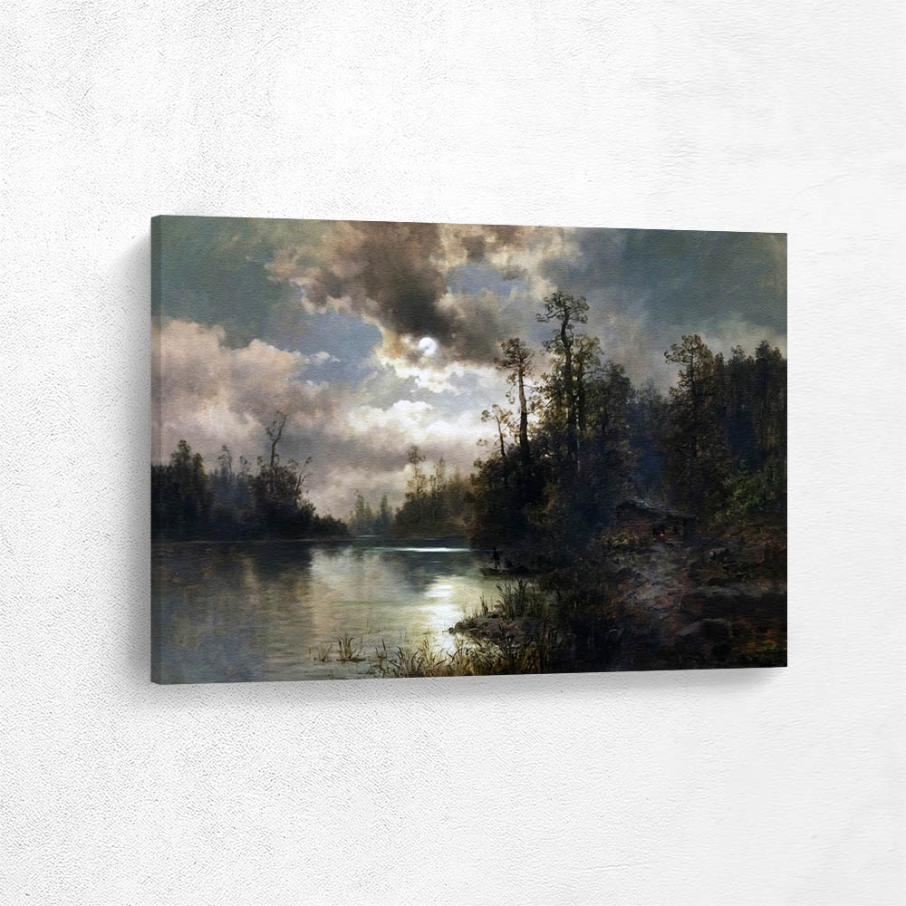 Forest Landscape with Lake in the Moon Light