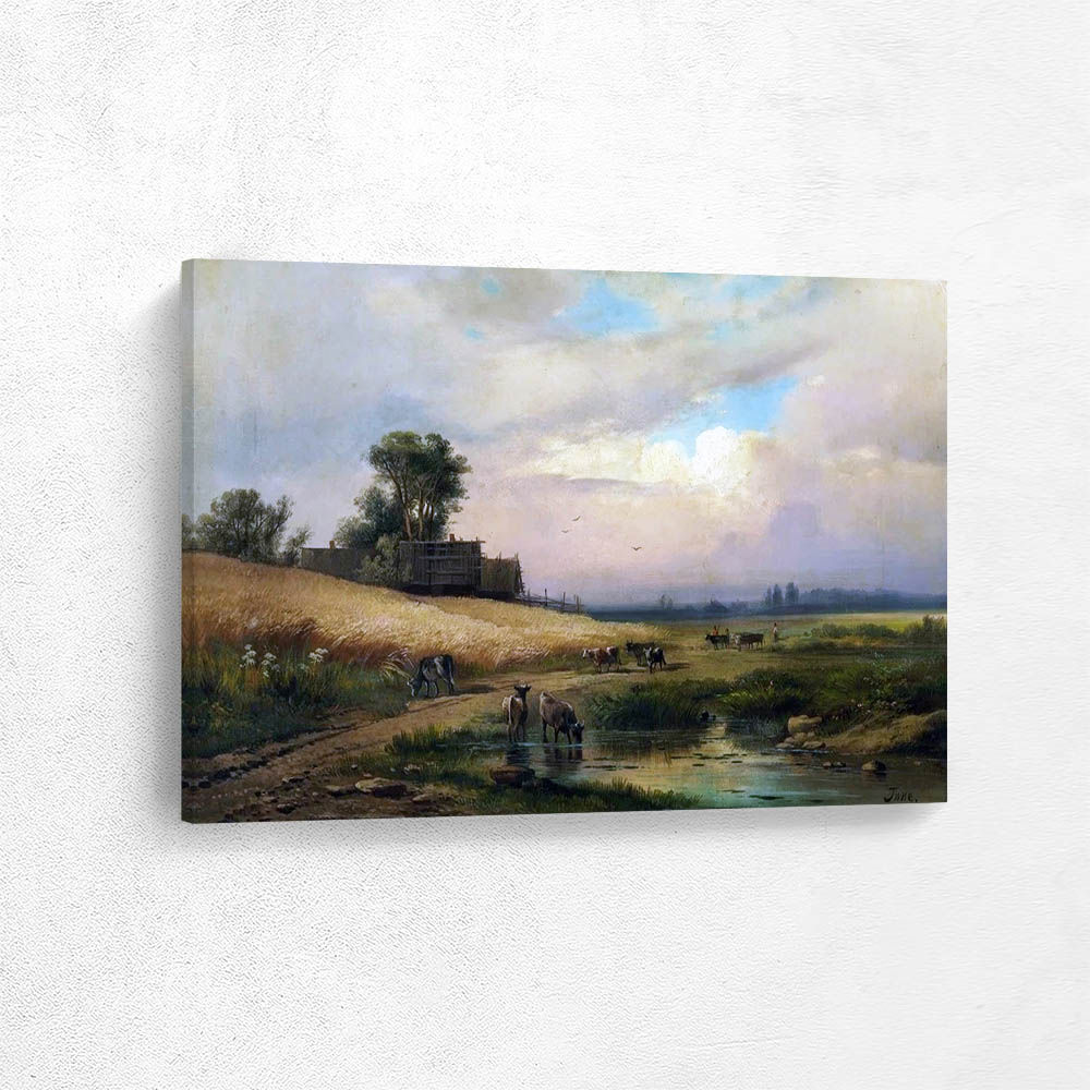 Cattle Watering in a Summer Landscape