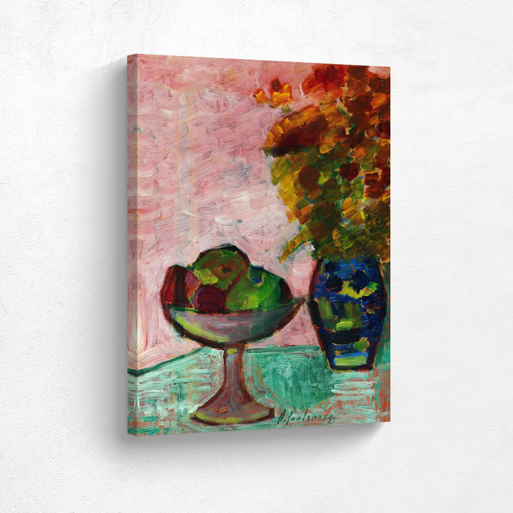 Still Life with Fruit Bowl and Vase of Flowers