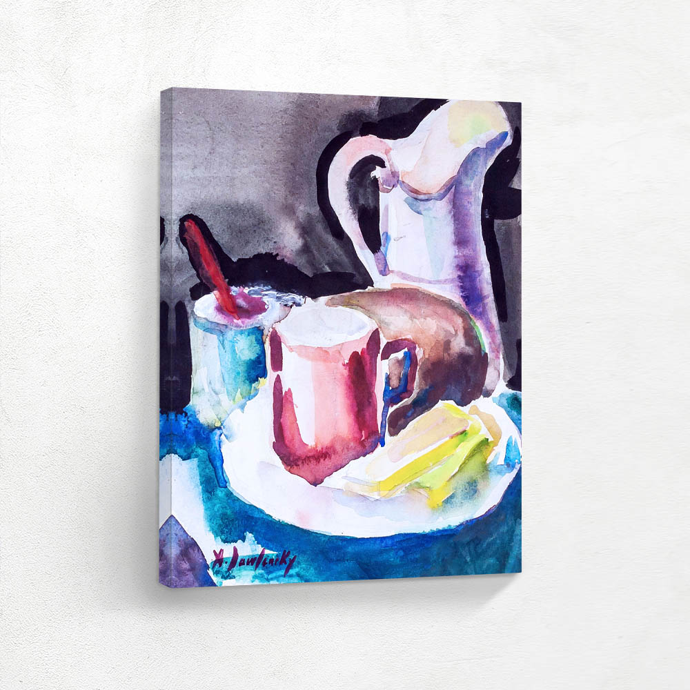 Still Life of Plate Vase Cheese and Bread