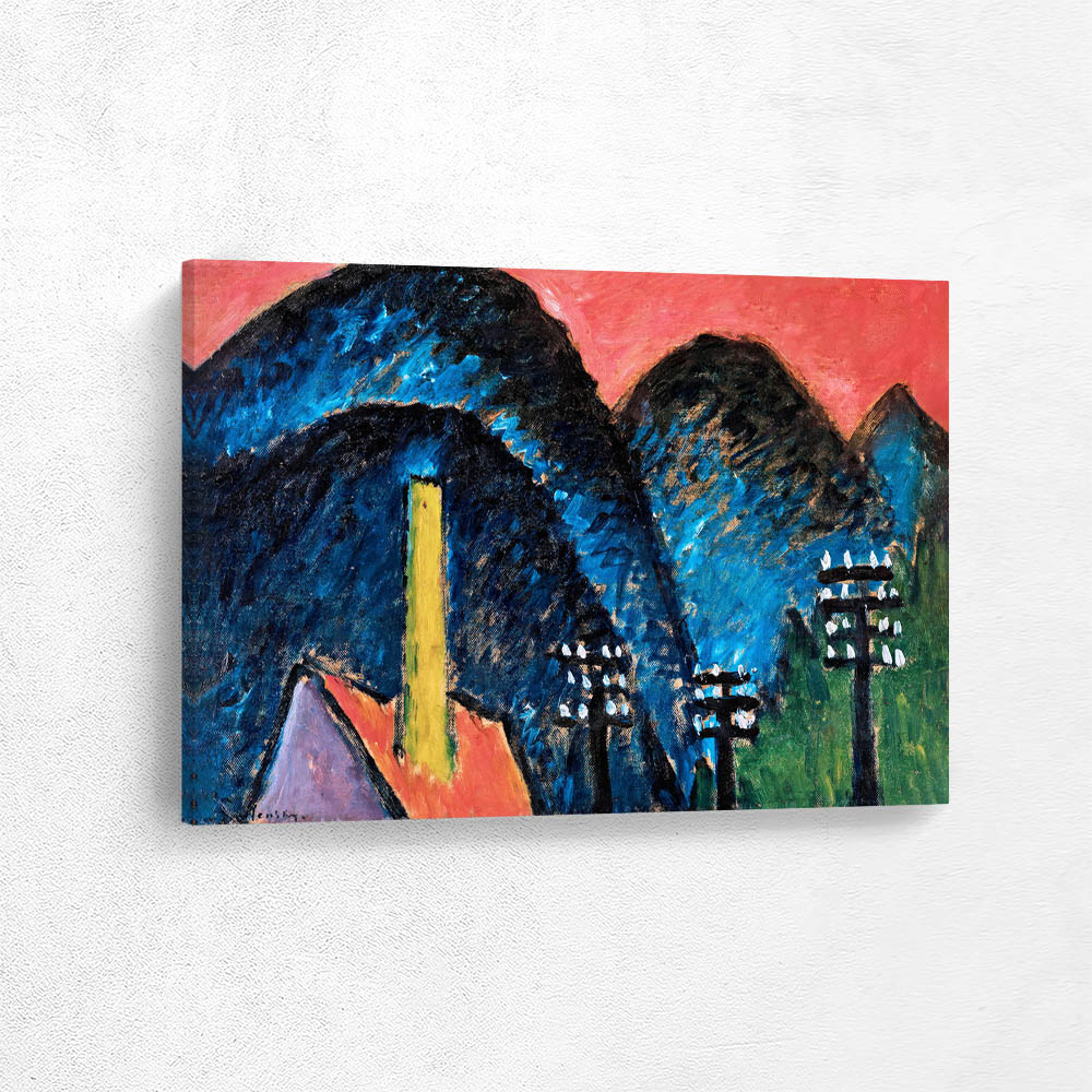 Blue Mountain Landscape with Yellow Chimney