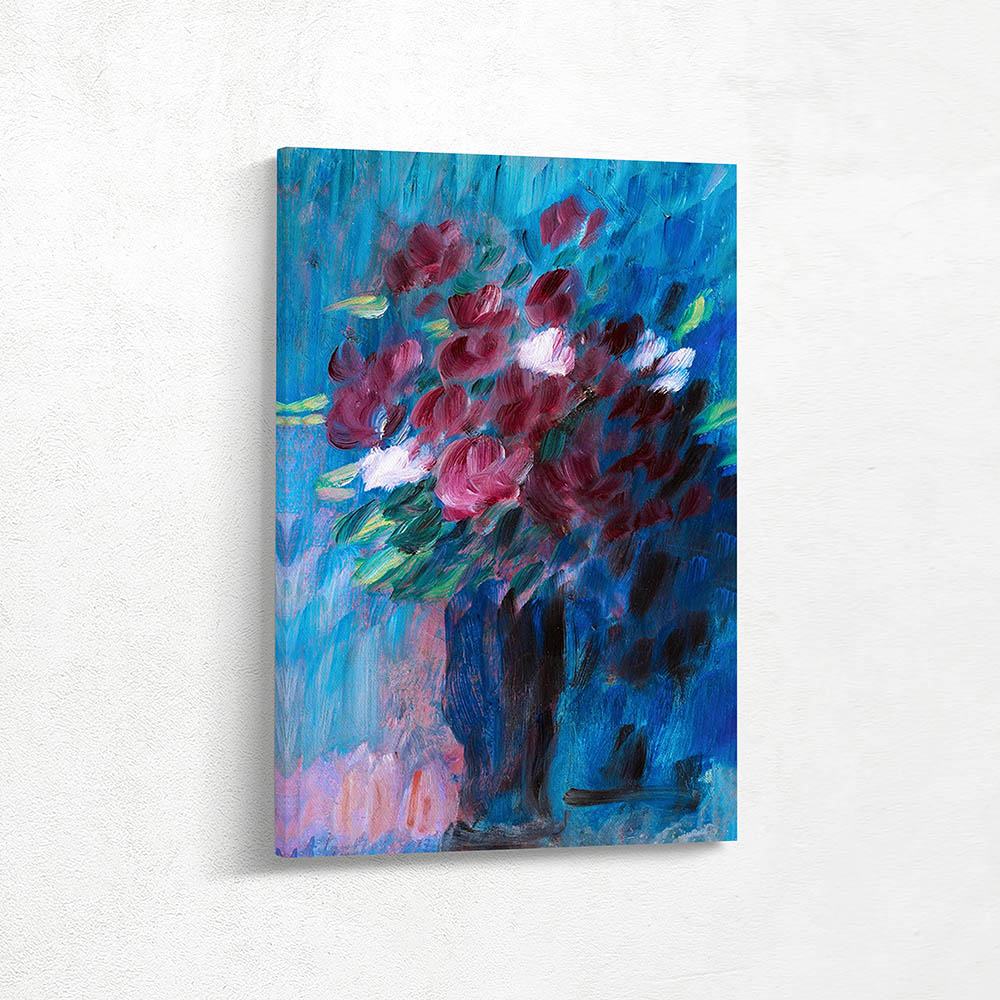 Large Still Life Vase with Bouquet of Roses Dark Red Flower