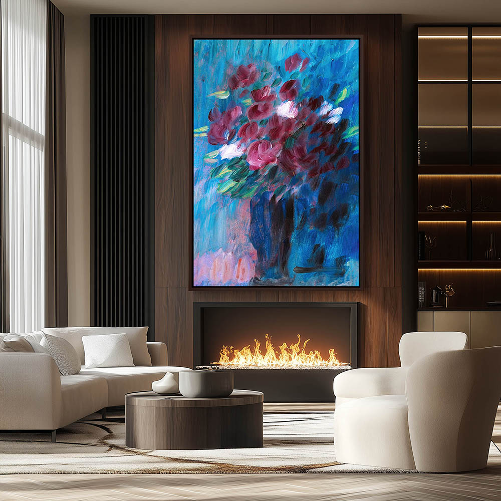 Large Still Life Vase with Bouquet of Roses Dark Red Flower - Image 3