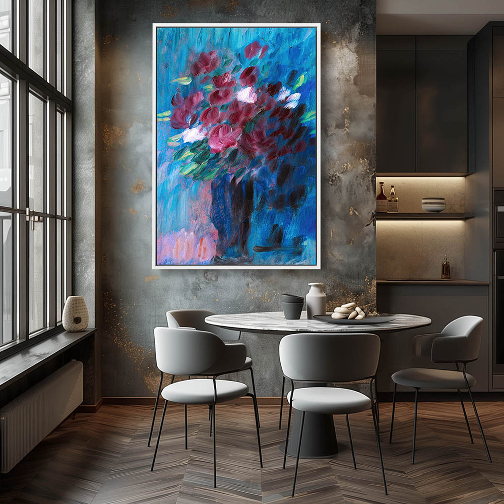 Large Still Life Vase with Bouquet of Roses Dark Red Flower - Image 4