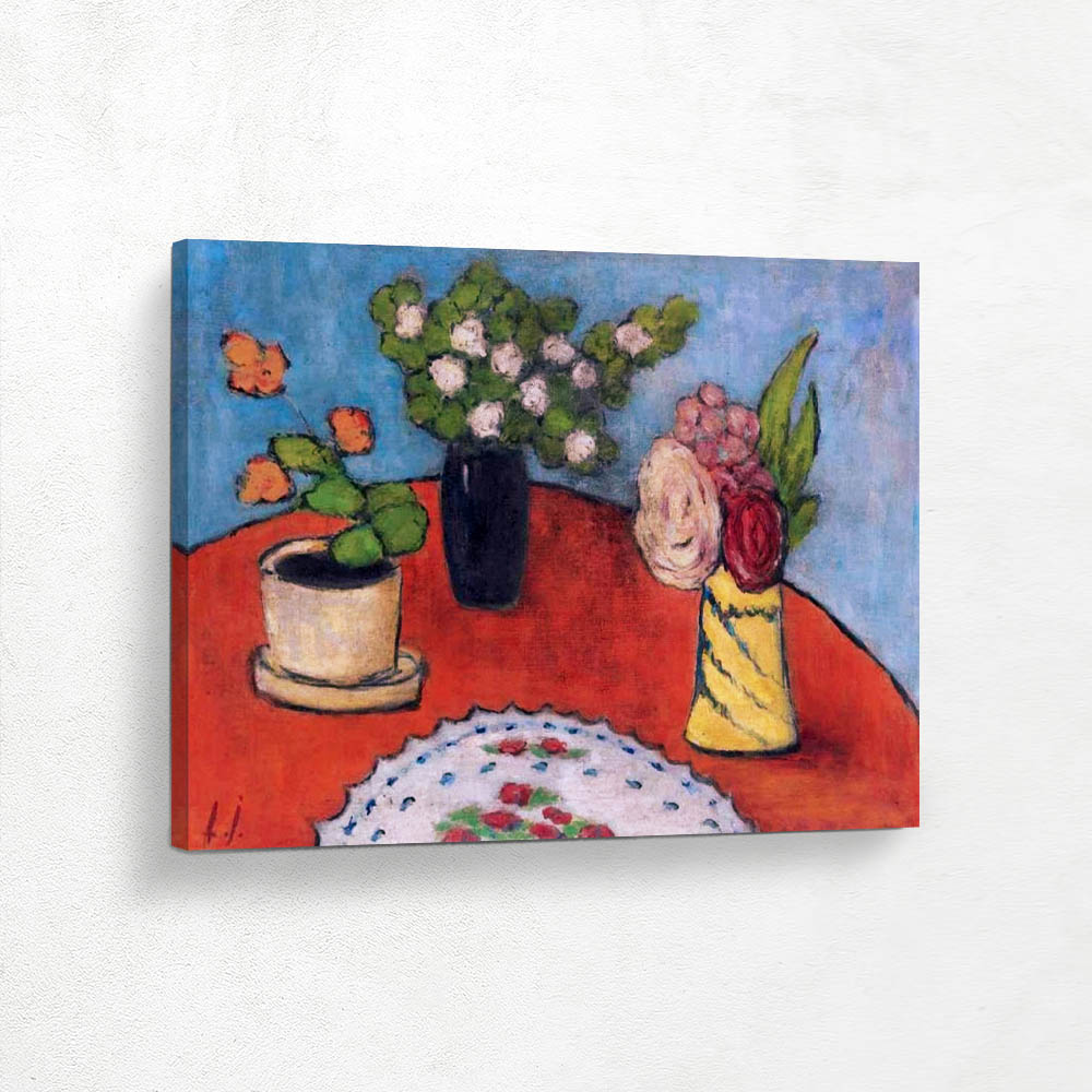 Still Life with Three  Flowers Vases on a Table