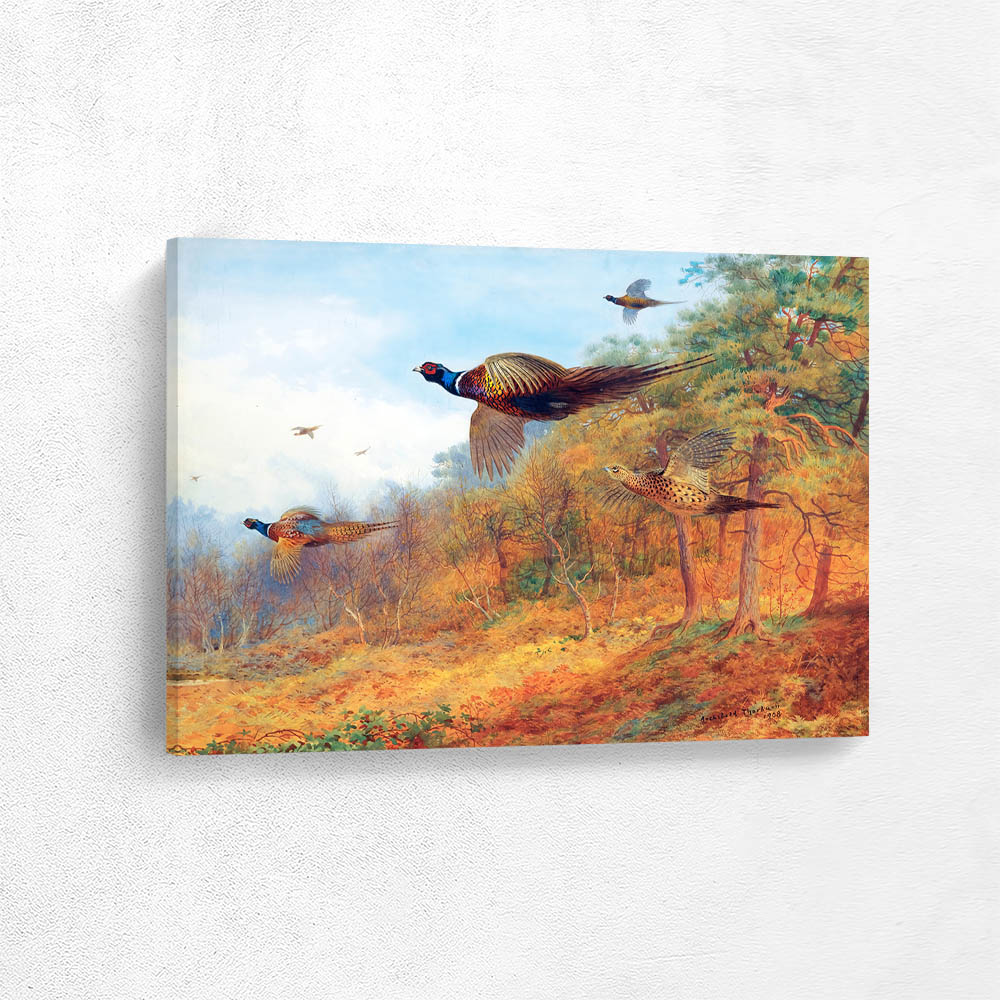 Pheasants in Flight from the Forest