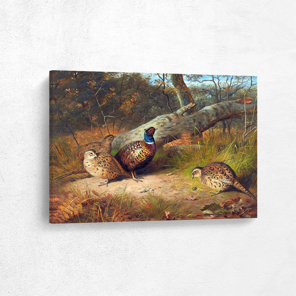 The Fallen Beech A Cock And Three Hen Pheasants With A Wasp