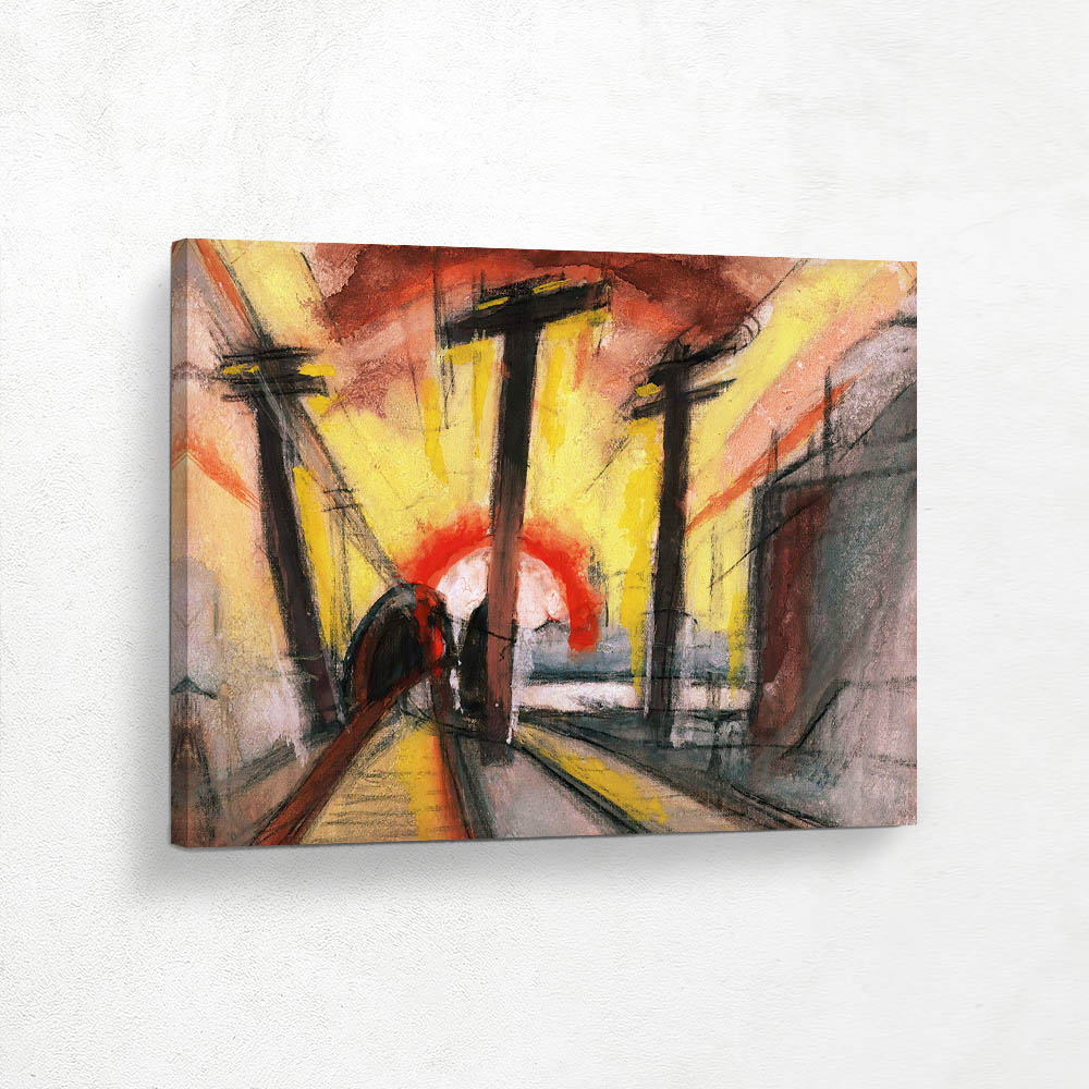 Railroad Tracks Cityscape with the Rising Sun