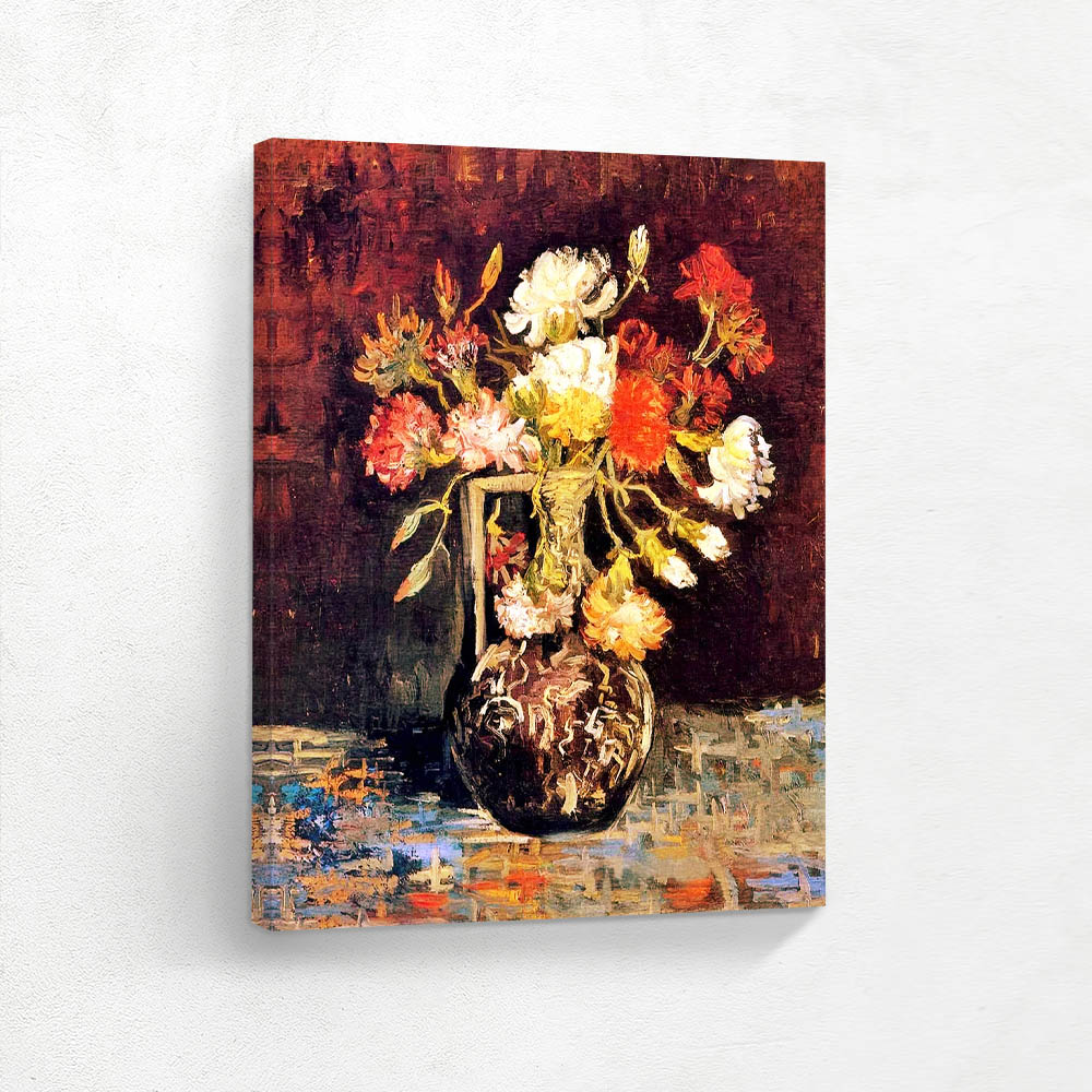 Vase with White and Red Carnations