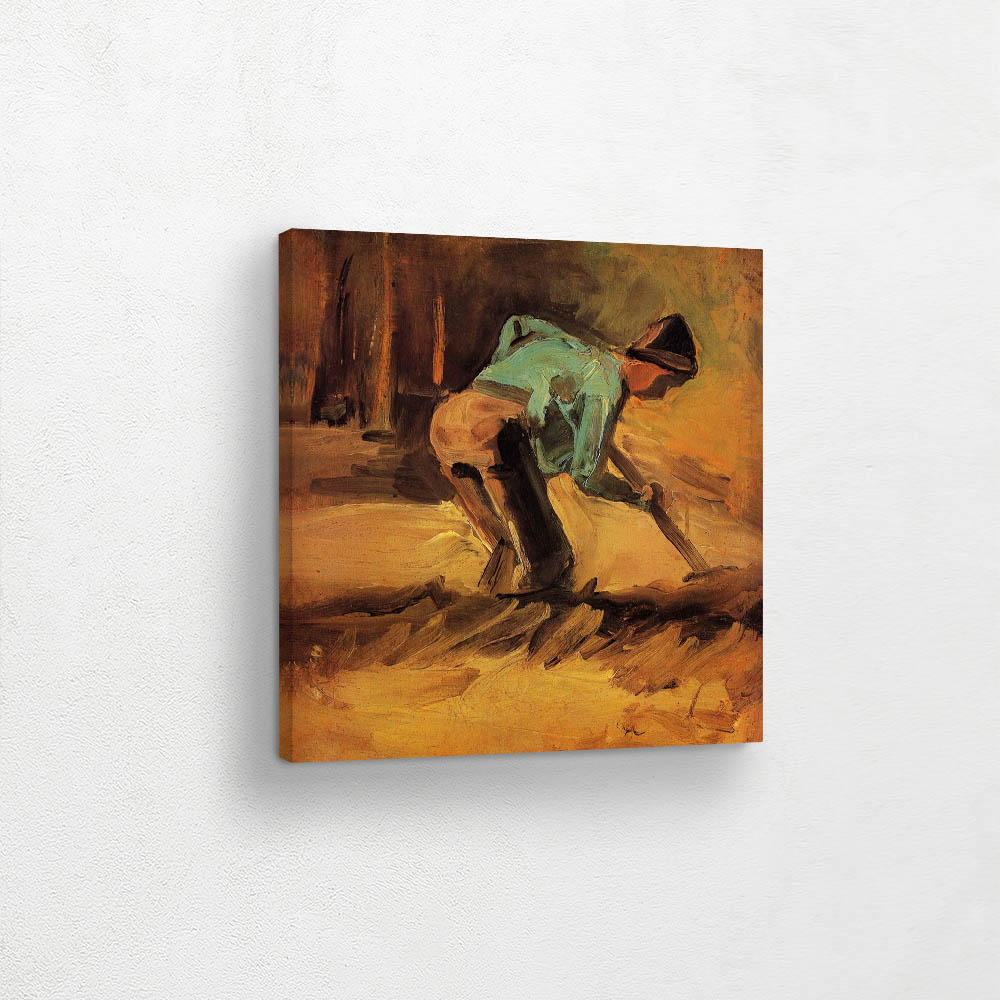 Man Stooping with Stick or Spade