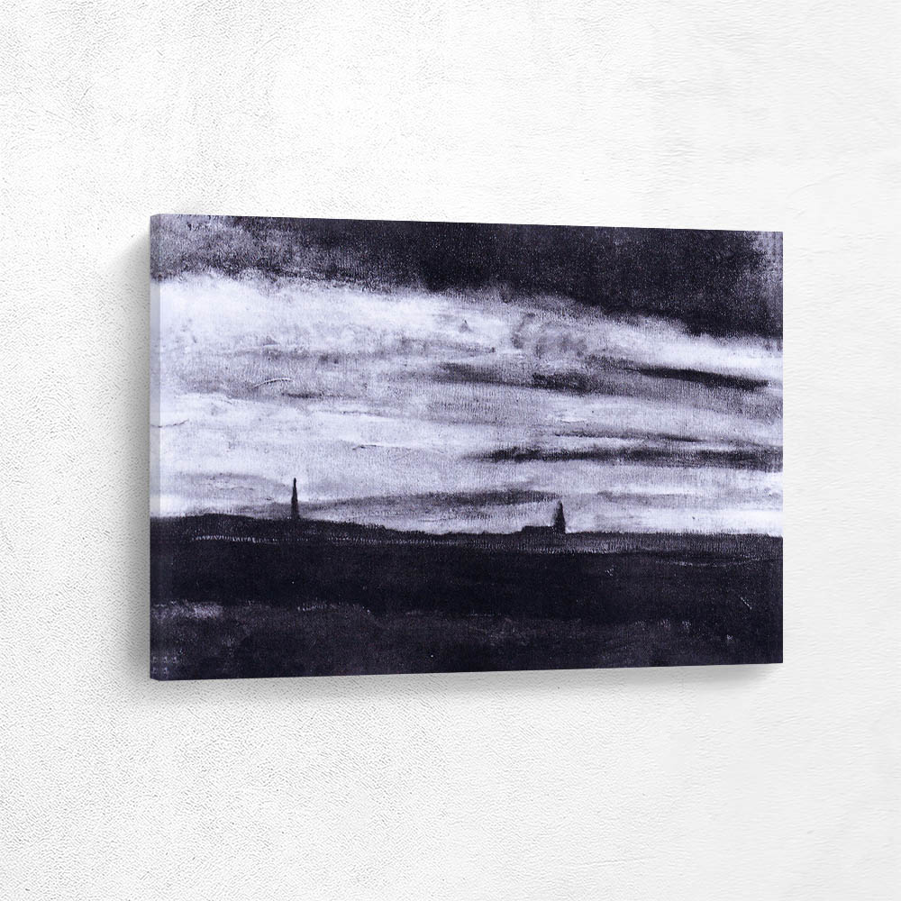 Landscape with Church at Twilight in Black and White