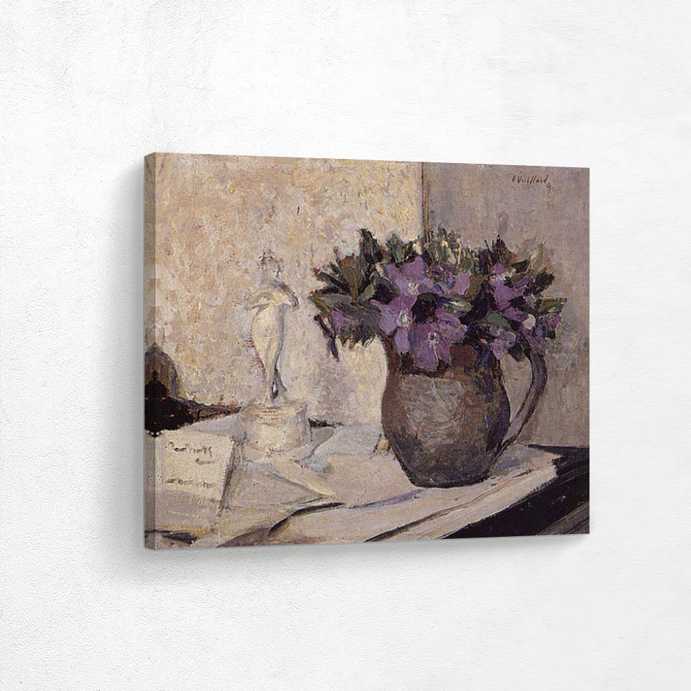 Figurine and Violets in an Earthenware Jug