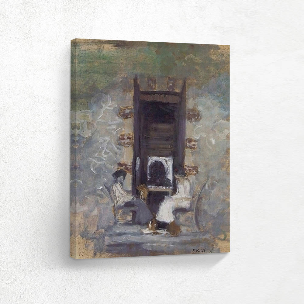 In front of the door to the Garden at Les Etincelles