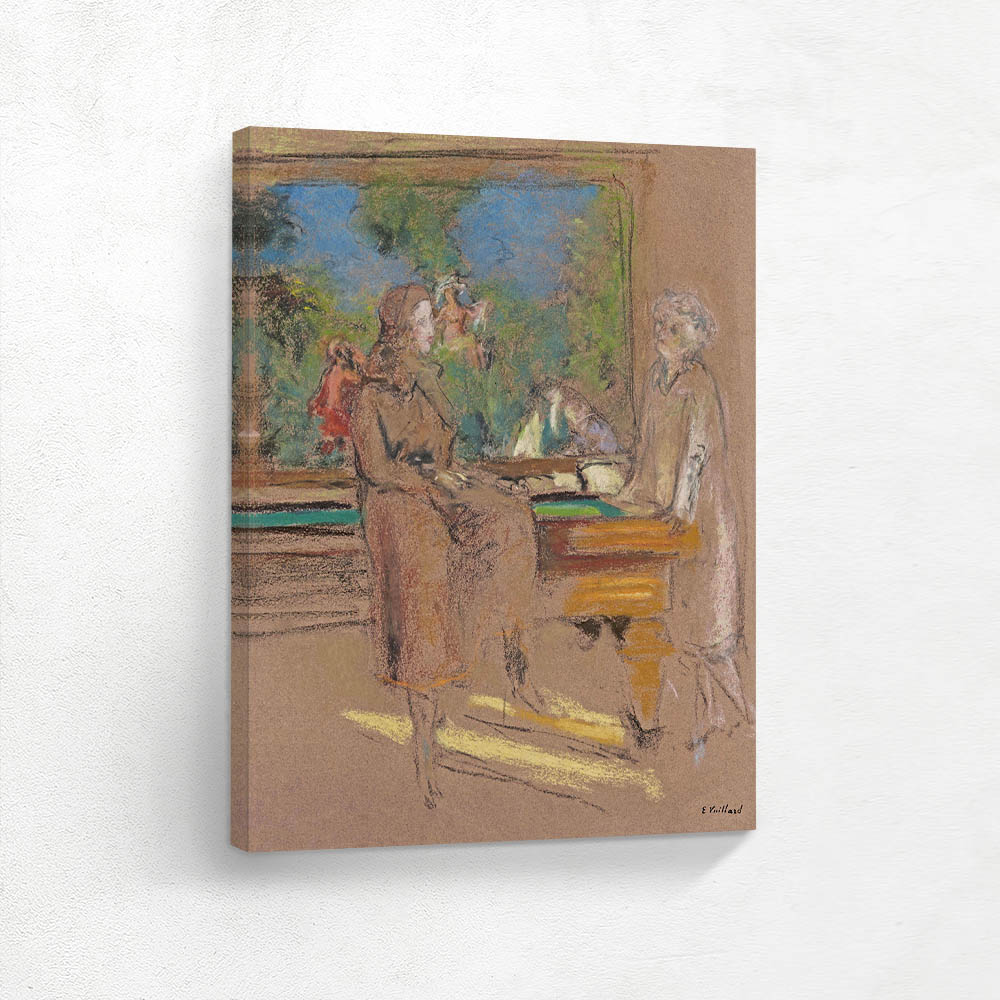 In front of the pool table