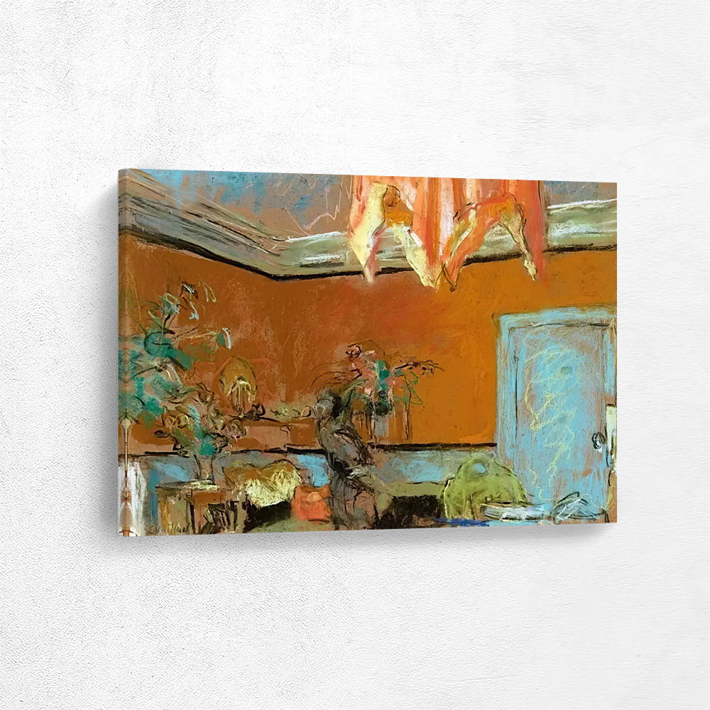 Interior small living room. Red shade