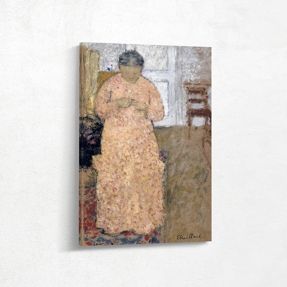 Knitting Woman in Pink Dress