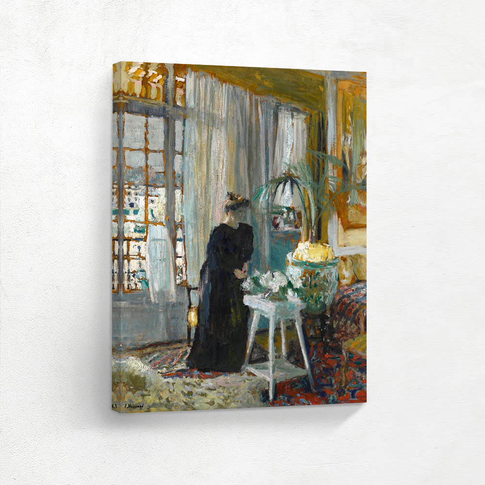 Madame Arthur Fontaine in black in front of the window
