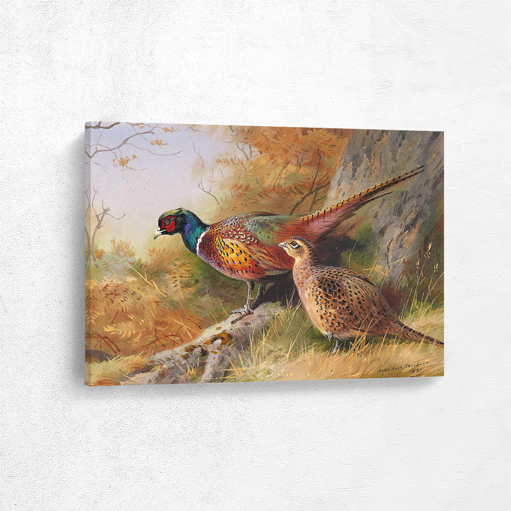 A Cock and Hen Pheasant at the Base of an Oak Tree A Cock and Hen Pheasant at the Base of an Oak Tree