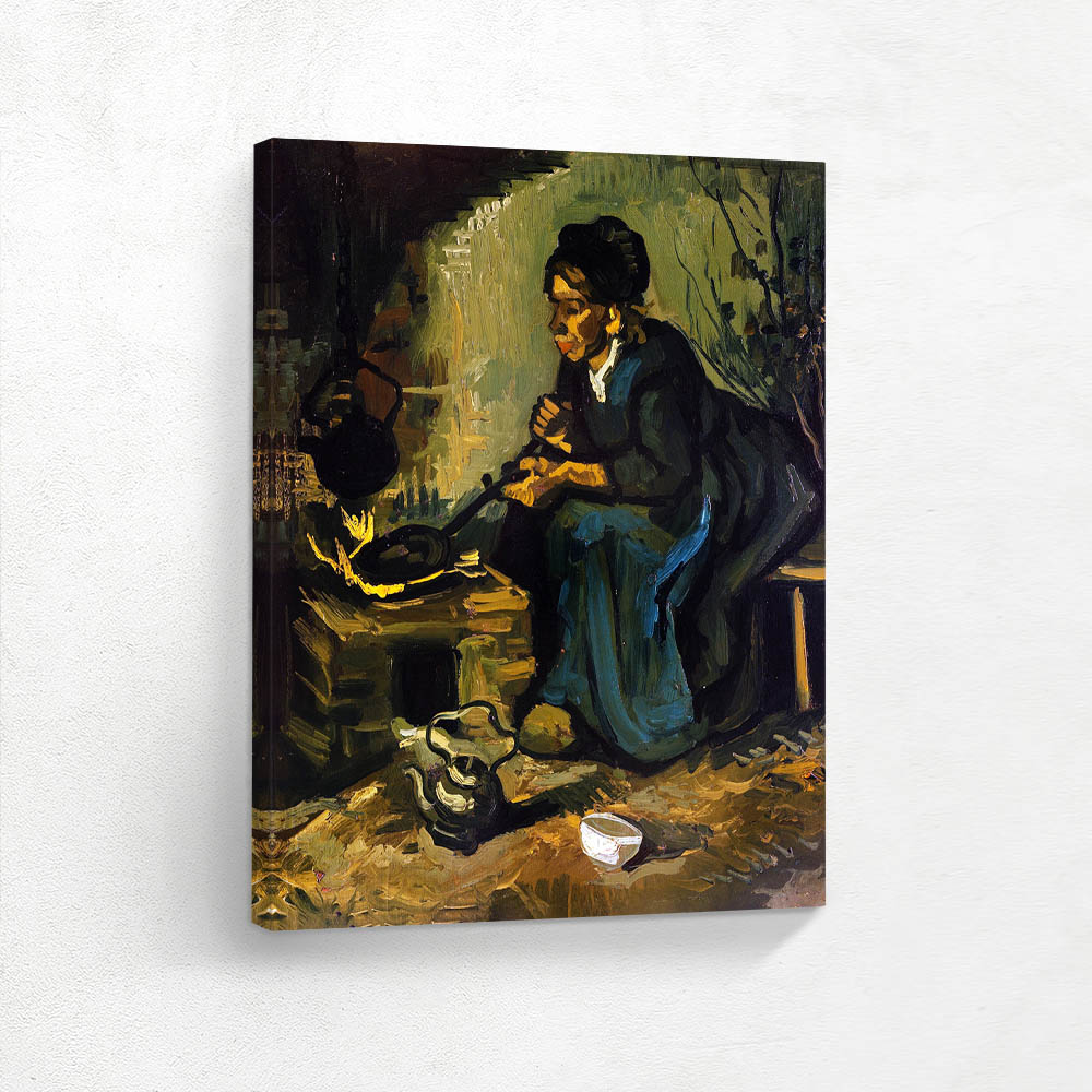Peasant Woman Cooking by a Fireplace