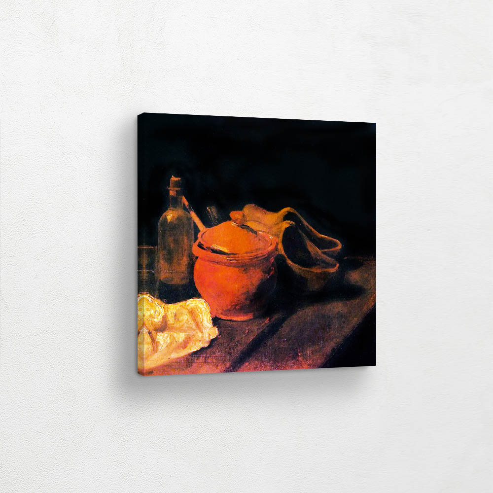 Still Life with A Clay Pot Bottle and Wooden Shoes