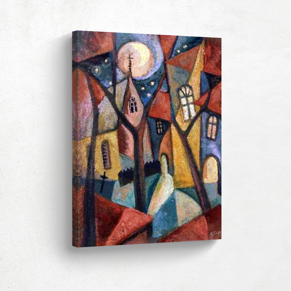 Nocturnal Cityscape with Church and Cemetery