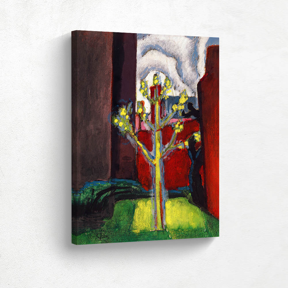 Young Tree in Red Courtyard