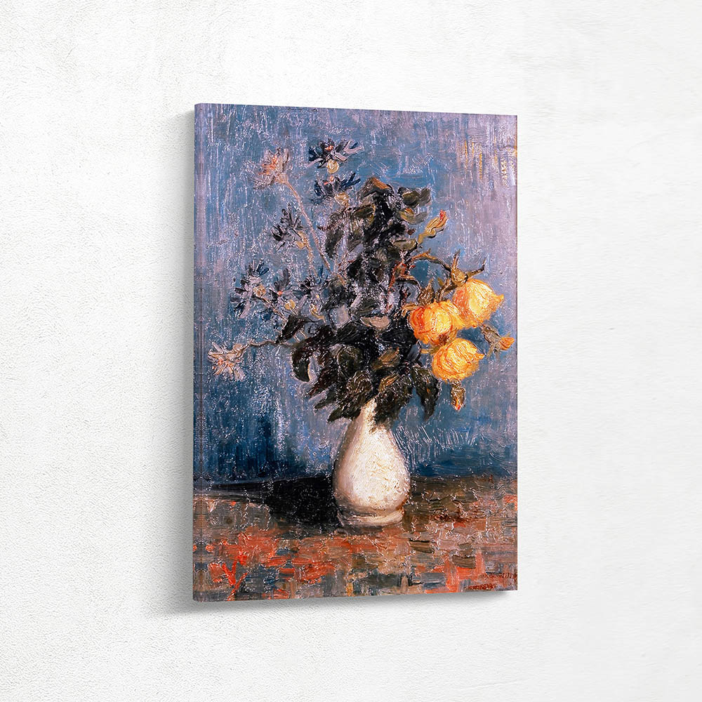 White Vase with Roses and Other Flowers